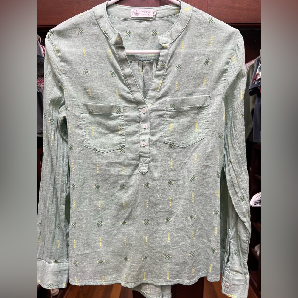 Carve Designs XS Green Dylan Gauze Long Sleeve Top